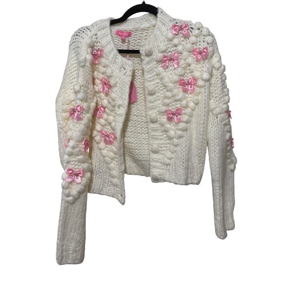 NWT Dolls Kill Sugar Thrillz Chuncky Kit Bow Cardigan Sweater M - Picture 1 of 3